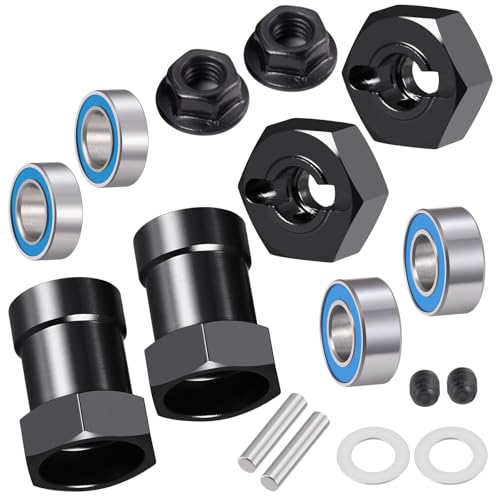 Aluminum Alloy Wheel Hex Hubs Adapter 12mm RC Hex Combiner, Black | With Bearing, For 1/10 Tamiya DT03T RC Car, Upgrade Accessories - color: Black