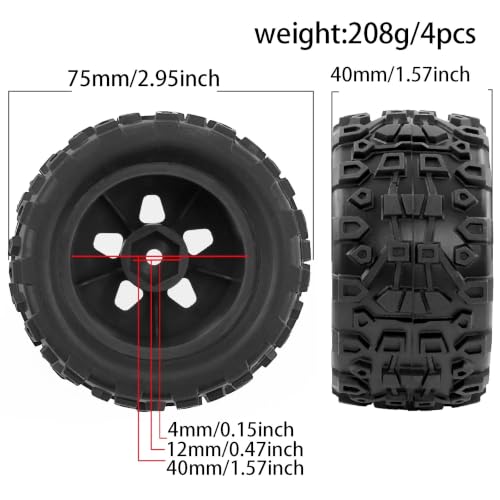 for 1/18 Scale Tires for ARR-MA GROM: Monster Truck, Mini Granite(Black) - color: Black