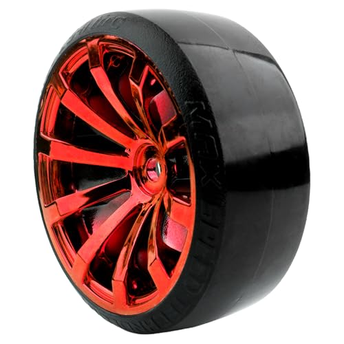 4 Pieces OD 2.45" Hard Plastic Drift RC Tire 12mm Hex On Road Touring Racing Bald Wheels Compatible with 1/10 Scale HSP Tamiya Kyosho Traxxas Sakura WLtoys RC Trucks (Red) - color: Red
