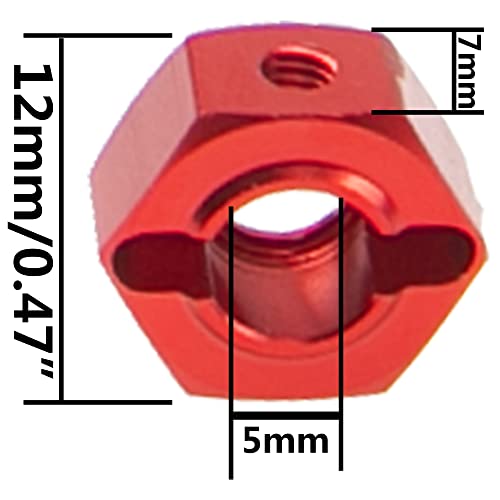 Metal 12mm Wheel Hex Hub Drive Adapters with Pins Screws Compatible with 1/10 Arrma Senton Granite Typhon Vorteks 3S Big Rock RC Car (Red) - color: Red