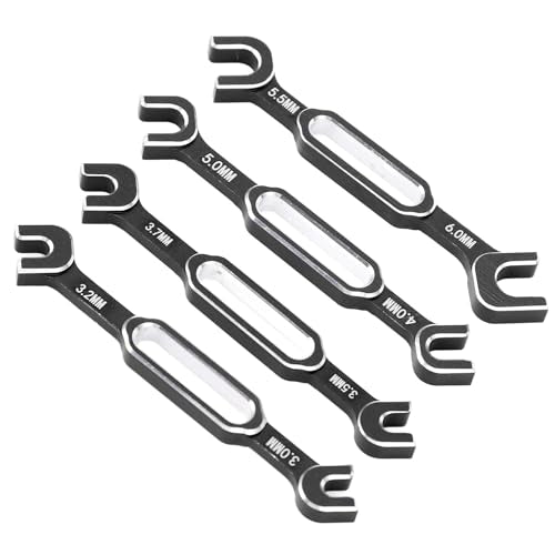 RC Car Wrench Set Aluminum Alloy 4PCS Spanner Tool for 3.0 to 6.0mm Screws Turnbuckle Ball Joint Adjustment, 0.1mm Precision Fit No More Stripped Bolts, for RC Vehicle Drift Car Ax - color: Black
