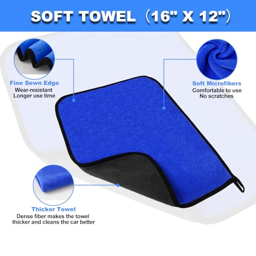62'' Car Wash Brush with Long Handle, Car Wash Kit with Tire Brush, Tower, Window Squeegee, Chenille Microfiber Car Wash Mop Mitt, Car Cleaning Brush Kit Supplies for Car, Truck, SUV, RV