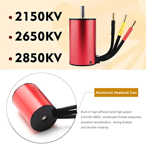 GoolRC 3670 2150KV Brushless Motor Sensorless Waterproof Motor and 120A Brushless ESC with T Plug + Heat Sink + Programming Card Combo Set Replacement for HSP HPI Traxxas 1/8 RC Car Truck