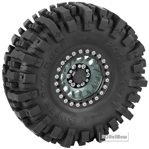RC 1.9 Beadlock Wheels 1.9 Beadlock Tires for 1/10 SCX10 90046 AX103007 TRX4 TRX6 D90 VS4-10 MST CFX Gen8 7 RC Crawler,Alloy Aluminium rc Wheel Rim w/Rings & Rubber Tires,Titanium w/Black - color: Titanium(4pcs)