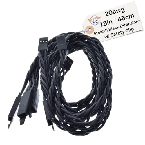 45CM / 18in 20awg Twisted Servo Extension Cable w/Safety Clip - All Black/Stealth Series - 100 Strands for RC Planes, Drones, Trucks, E-Bikes - 11 Lengths / 5 Wires Per Pack - style: 45CM / 18in