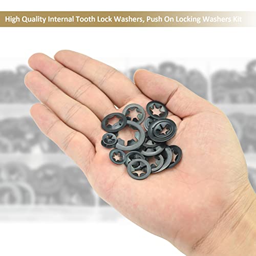 370 Pieces Internal Tooth Star Lock Washers, Kindroufly 9 Sizes Quick Speed Locking Washers, Push on Retaining Clips Assortment Kit (M2, M2.5, M3, M4, M5, M6, M8, M10, M12) - size: M2, M2.5, M3, M4, M5, M6, M8, M10, M12