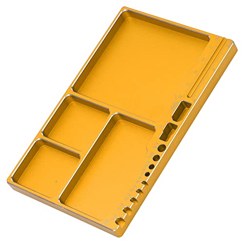 RC Magnetic Tray,High Strength Aluminium Alloy Magnetic Screw Tray with Magnetic Pad RC Magnetic Tray for RC Model Toy Repair RC Car Part (Gold)