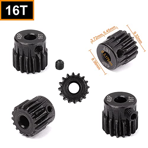 Hobbypark Metal Steel 48P Pinion Gear Set 3.175mm Shaft Hole 13T 14T 15T 16T 48 Pitch Motor Gears Kit for RC Car (4-Pack)