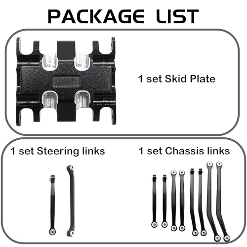 High Clearance Chassis Links & Steering Links Set & Skid Plate for SCX30 | Upgrade Parts for RC Car 4X4 RTR Brushed Rock Crawler,Precision Machining,High-strength Aluminum Alloy