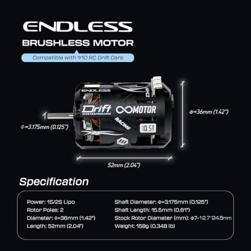 KWTRC Endless 540 Brushless Motor, High-Torque & High-Efficiency RC Motor, Heat-Resistant, Lightweight Design, Compatible with 1/10 RC Drift Cars, Race Cars (10.5T) - style: 10.5T
