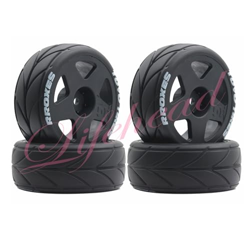 Lifehead 65mm On Road Rubber Tires& Wheels Rims 12mm Hex Hub for HPI Ken Block's Tamiya XV01 TT01 TT02B Kyosho FAZER MK2 Lc Racing PTG HSP RGT RC 3RACING D5 1/10 RC Rally Car - color: Black 2