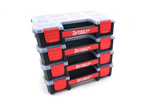 Taytools 10 Compartment Small Parts Organizer Box - Dual Latch Portable Tool Box with Removeable Dividers for Storing Hardware, Screws, Bolts, Nails, Beads or Jewely