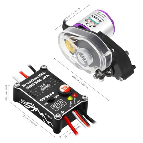 GOUPRC Upgrade 30A Brushless ESC & 1621 3500KV Brushless Motor with Transmission Combo Kit for SCX24 RC Crawler Axial 1/24 RC Car Truck Buggy - color: White Purple