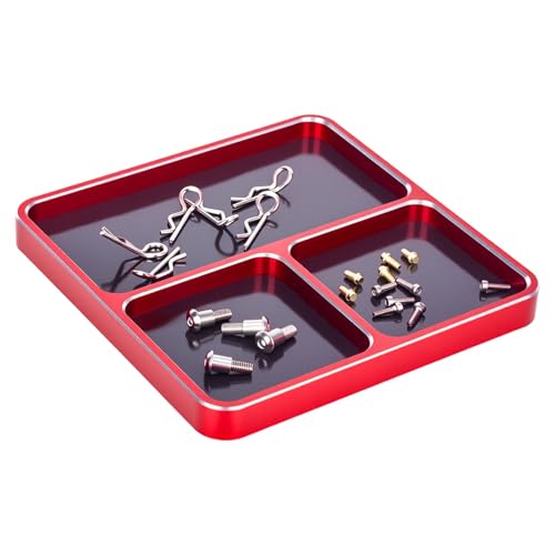 RC Car Repair Kit Rc Car CNC Aluminum Screw Tray with Removable Magnet Sheet 98X98X10Mm Organizer Boats Upgrade Repair Modify Parts - color: Red