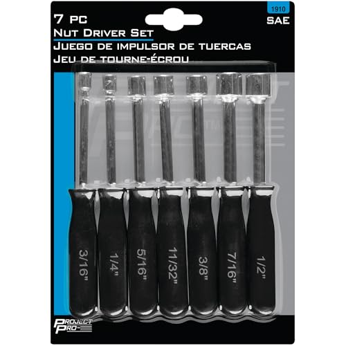 Performance Tool 1910 7-Piece SAE Nut Driver Set for Tightening and Loosening Fasteners with Comfortable Grip Handles and Convenient Storage Case