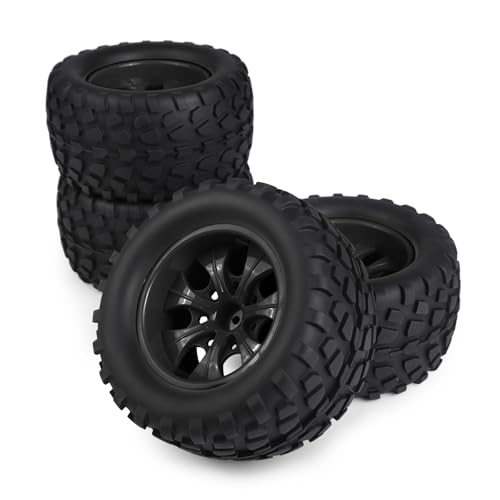 Hosim 70 * 125 mm RC Tires, All Terrain Soft Tire Mounted on 12mm Hex Wheels (Set of 4) for 1/10 RC Cars (Black Wheel hub) - color: Black