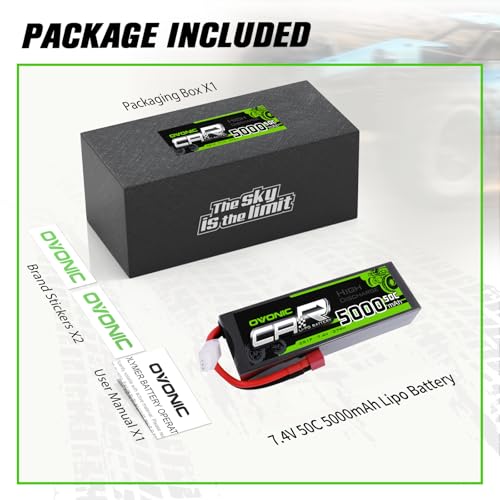 OVONIC 7.4V Lipo Battery 5000mAh 50C 2S Lipo Battery Pack HardCase with Dean-Style T Plug for RC Car Bigfoot Arrma Axial Losi Slash Buggy and Monster Truck - size: 1pcs