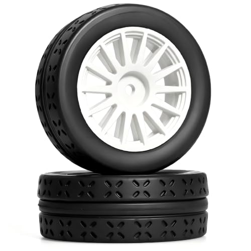 OD 70mm 1/10 RC Rally Racing Street Tires and Hard Plastic Wheels 12mm Hex for MJXRC 10304 Tamiya TT01 TT02 XV02 XV01 TA06 HPI KYOSHO PTG2 1:10 Scale On Road Drift Touring Car 4PCS (White) - color: White