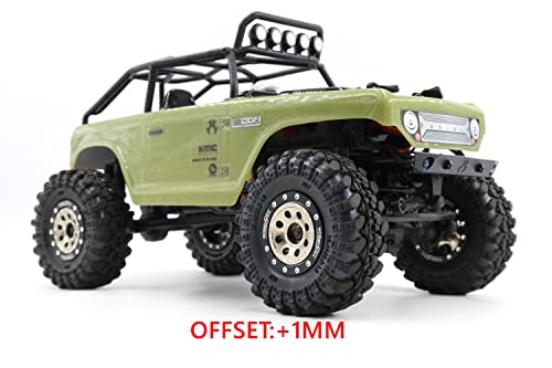 RC 1/24 Tires & Heavy Adjustable Offset 1.0 beadlock Wheels, 1.0 Wheels Rims and Tires for 1:24 RC Crawler Axial SCX24,(4-Pack, Assembled) - color: Black & Champagne