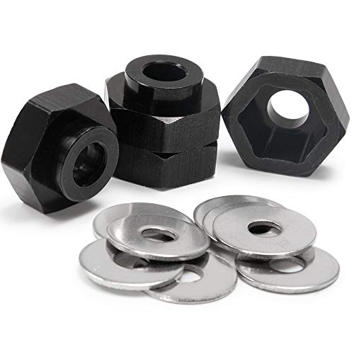4PCS Aluminum Alloy 12mm Turn to 17mm Wheel Rim Hex Adapter Drive Hub Conversion Extension Compatible with Tamiya Axial Traxxa HPI Himoto HSP Losi Kyosho RC 1/10 On-Road Car Tires (Black) - color: Black