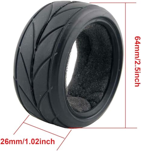 4PCS 64mm Rubber Tires and Plastic Wheel Rims Set 12mm Hex Replacement Part for Sakura Tamiya TT02 HPI HSP Kyosho 1/10 RC On Road Run-flating Touring Racing Car Tyre(Silver,Offset:9MM) - color: Silver, size: Offset:9mm