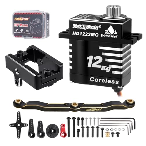 HobbyPark Waterproof for TRX4M Servo 12kg High Torque Aluminum Coreless Motor with Servo Mount Bracket & Arm & Steering Link Set Metal Gear Digital Steering Servo fit 1/18 Crawler Car Upgrades Parts