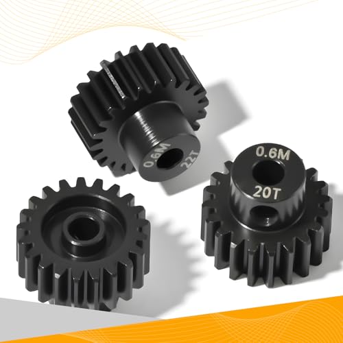 3PCS 0.6M Hardened Steel Pinion Gear Set with 3.175mm Shaft, 0.6 Metric Pitch 20T 21T 22T Pinion Gears for 540 550 Brushed Brushless Motor, Compatible with 1/10 Tamiya Redcat HSP HPI RC Car - size: 20 21 22T