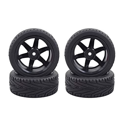 4PCS 1:10 RC Tires and Plastic Wheels Rims for 1/10 Scale On Road Touring Racing Drift Car HSP HPI Tamiya (Black Red) - color: Black Red