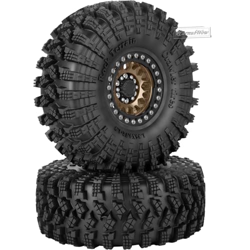 1.9" Beadlock Wheels and Tires 1.9 RC Tire Set for 1/10 SCX10 90046 TRX4 AX103007 TRX6 D90 Gen7 8 MST VS4-10 RC Crawler,1.9 Beadlock Rubber Tyre Alloy Wheel Rims &Ring,Brown w/Black