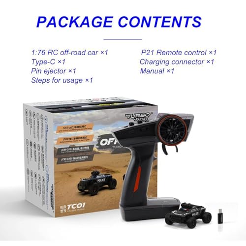 Turbo Racing 1:76 Scale RC Sport Car, 2.4GHZ Remote Control Mini Model Crawler Car with Full Proportional RTR for Adults Gift (C82) - style: C82
