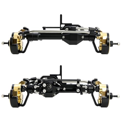 LCG 4WS Heavy Aluminum Front Rear Portal Axle Set+Brass Knuckles 50° 4 Wheel Steering for 1/10 RC Crawler Axial Capra 1.9 Chassis (Black) - color: Black