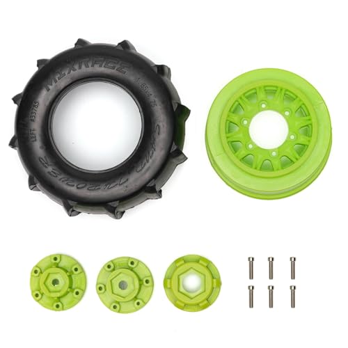 Pre-Glued Sand & Snow Paddle Wheel & Tire Set for 1/10 RC Truck Fits Slash, Arrma Fury/Senton, Tekno SCT410, HSP 94155, 117 x 45.5 mm, 12/14/17 mm Hex, 4 pcs, Green - color: Green
