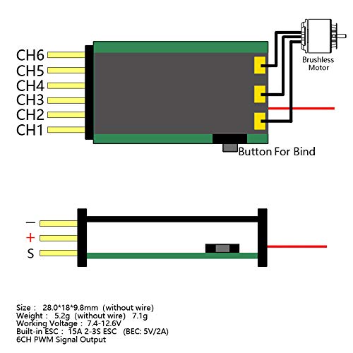 2.4G 6CH Micro Receiver RX44 Series Support FRSKY D-16 protocal Built-in 15A/2-3S Brushed ESC (RX445)