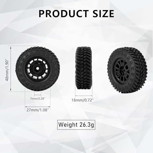SCX24 Wheels and Tires 1.0 Beadlock Wheels 104g 50MM Soft Sticky Tires with Counterweight Ring for Axial SCX24 FMS FCX24M FCX24 Upgrades 1/24 RC Crawler - style: 104g