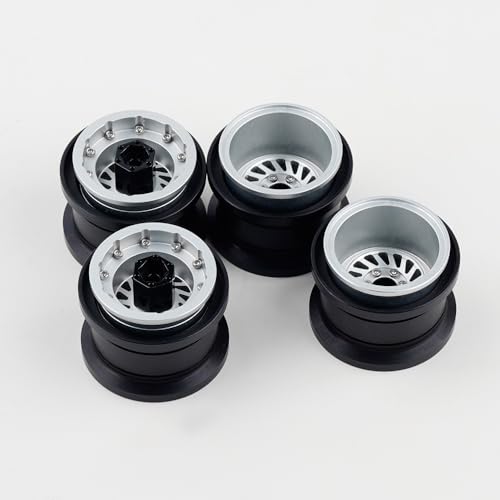 DJX TRX4MT Wheel Rims Aluminum Deep Dish Wheels for 1/18 Traxxas TRX-4MT F-150 K10 RC Monster Truck Upgrade Parts(Silver) - color: Silver