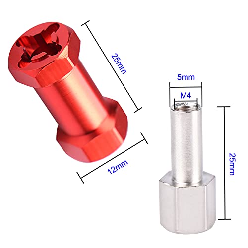 AIMROCK 12mm Hex Hub Extension Wheel Spacer 25mm Offset for 1/10 SCX10 SCX10 II Wraith RC Crawler Truck (Red, 25mm) - color: Red, size: 25mm