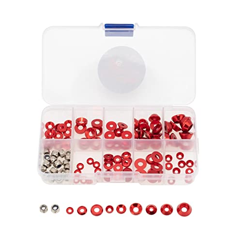 Colorful Washers and Nuts Set for RC Cars - 125 Pieces, Red