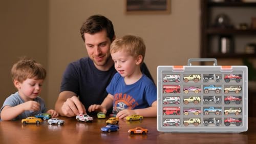 Xuerdon Toy Car Storage Case with 20 Foam Slots for Hot Wheels/for Matchbox | 1:64 Transparent Display Case for Buses and SUVs, Kids and Collectors, Wall-Mountable with Removable Foam, Box Only - size: For 1:64 Buses & SUVs