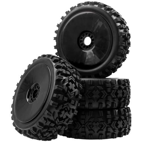 ShareGoo RC Hobby OD 4.72" 1/8 Scale RC Buggy Wheels & Rubber Tires 17mm Hex Rims Compatible with Arrma Typhon 3S 6S Kyosho Losi 8IGHT Traxxas Redcat HSP HPI 1/8 Scale Off Road Car Buggy (Black) - color: Black