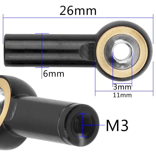 10Pack Vgoohobby Aluminum CW CCW M3 Link Rod Tie Rod End Ball Head Joint Holder 26mm Compatible with Axial Redcat HSP Traxxas HPI 1/10 RC Car Truck DIY Robot Boat Airplane (Black) - color: Black