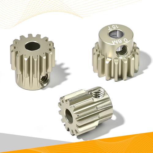3PCS 0.6M Pinion Gear 13T 14T 15T Set, 7075 Aluminum Alloy 0.6Mod RC Motor Gears with 3.175mm Bore for 540 550 Brushed Brushless Motors, Compatible with 1/10 Tamiya Redcat HSP HPI RC Cars - size: 13 14 15T