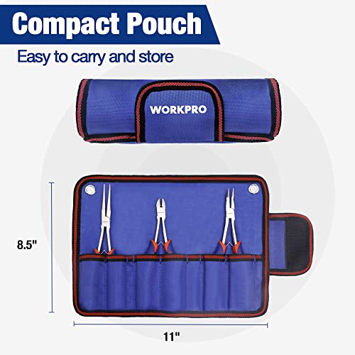 WORKPRO 3PCs Mini Pliers Set, Needle/Bent/Diagonal, 7"/6"/5.5" | Small Long Reach, for Narrow & Hard-to-Reach Spaces