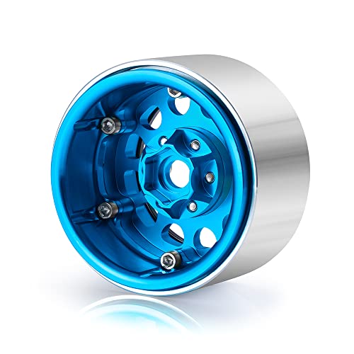 Aluminum 1.9" Beadlock Wheels Rim for Axial SCX10 II III TRX4 D90 | 1/10th RC Crawler Vehicel Car Parts - color: Blue