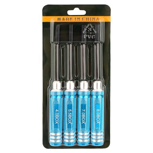 RC Hex Nut Driver Set Repair Tool Kit 4.0/5.5/7.0/8.0mm Hexagonal Head Nut Socket Wrench Screwdrivers for Hobby RC Quadcopter Helicopter FPV Drone Car Airplane(Blue) - color: Blue