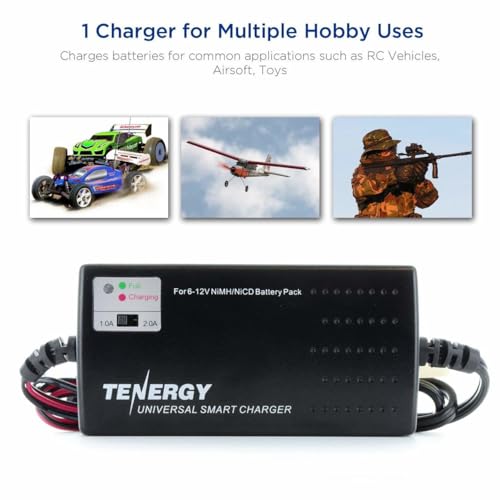 Tenergy Universal Smart Charger for 6V-12V NiMH/NiCd Battery Packs - 2A Rapid RC Charger with Tamiya & Mini Tamiya Adapters