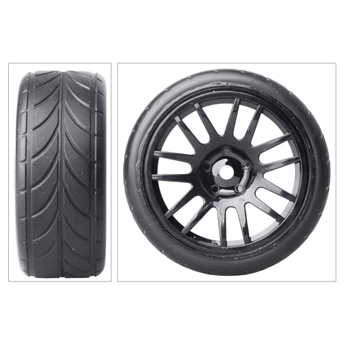 HobbyPark Glued 1/10 On-Road RC Touring Tires and Wheels Set for 1/18 Traxxas Latrax Teton 4 Tec 2.0 3.0 Tamiya TT02 TT01 Brushless (4-Pack) (Color A) - color: Color a