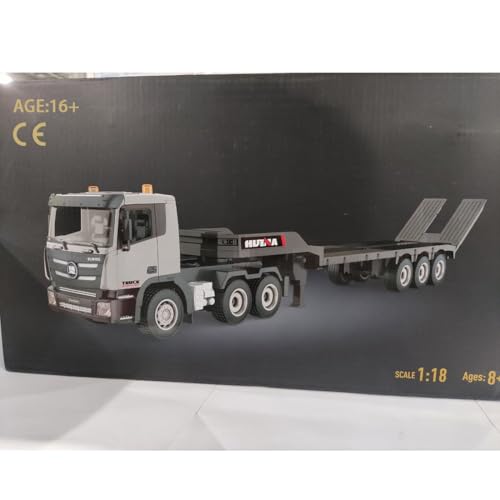 FunXylophy RC Semi Truck with Trailer, 1/18 RC Tractor Truck RTR | 2.4G, 9CH Control, RC Construction Vehicle Model with Sound and Light Effects & Flatbed Trailer