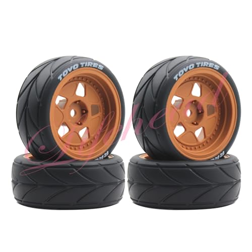 Lifehead 65mm On Road Rubber Tires& Wheels Rims 12mm Hex Hub for HPI Ken Block's Tamiya XV01 TT01 TT02B Kyosho FAZER MK2 Lc racing PTG HSP RGT RC 3RACING D5 1/10 RC Rally Car - color: Brown 3