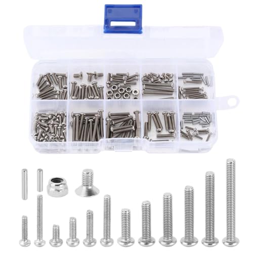 Grade 12.9 Stainless Steel Hex Screws and Nuts Hardware Kit Compatible with 1/18 Scale RC Crawler Models and Similar Vehicles