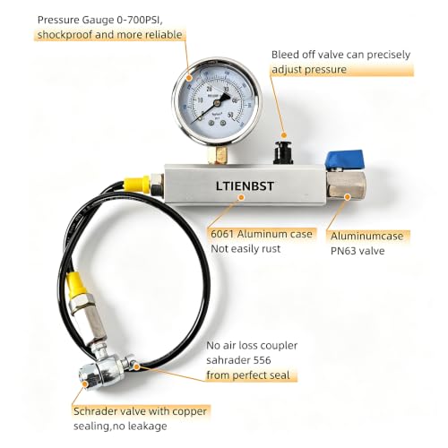 Nitrogen Regulator Shock Fill with 700Psi Nitrogen Gauge | Nitrogen Regulator Shock Fill No Loss Chuck Tool,Compatible with Kawasaki,Honda,Yamada,ATV, UTV's Shock with a Schrader Valve
